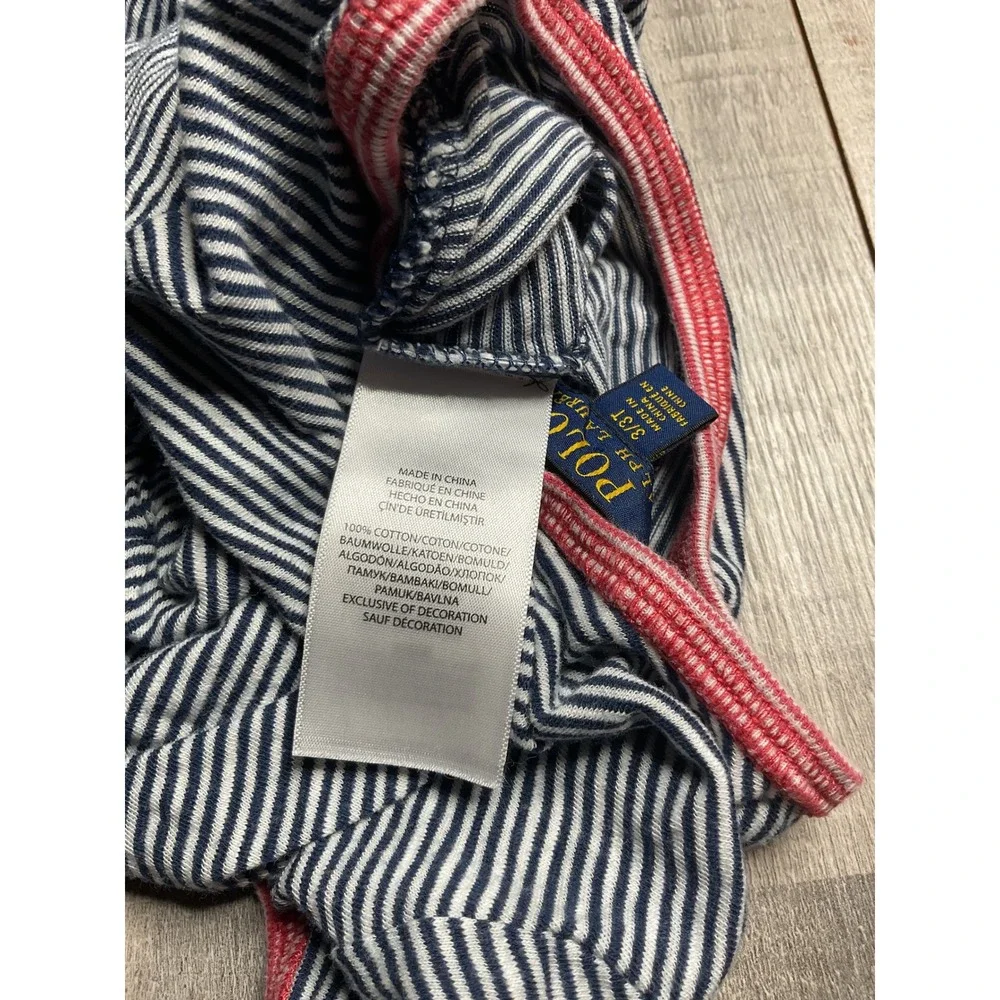 Polo Ralph Lauren Girls 3T Navy Blue White Striped Nautical Dress Red Accents